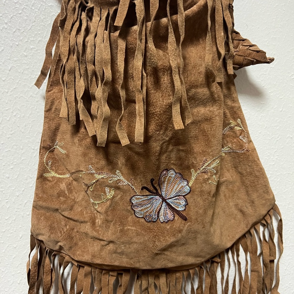 Fringed Suede Butterfly Embroidered Bag